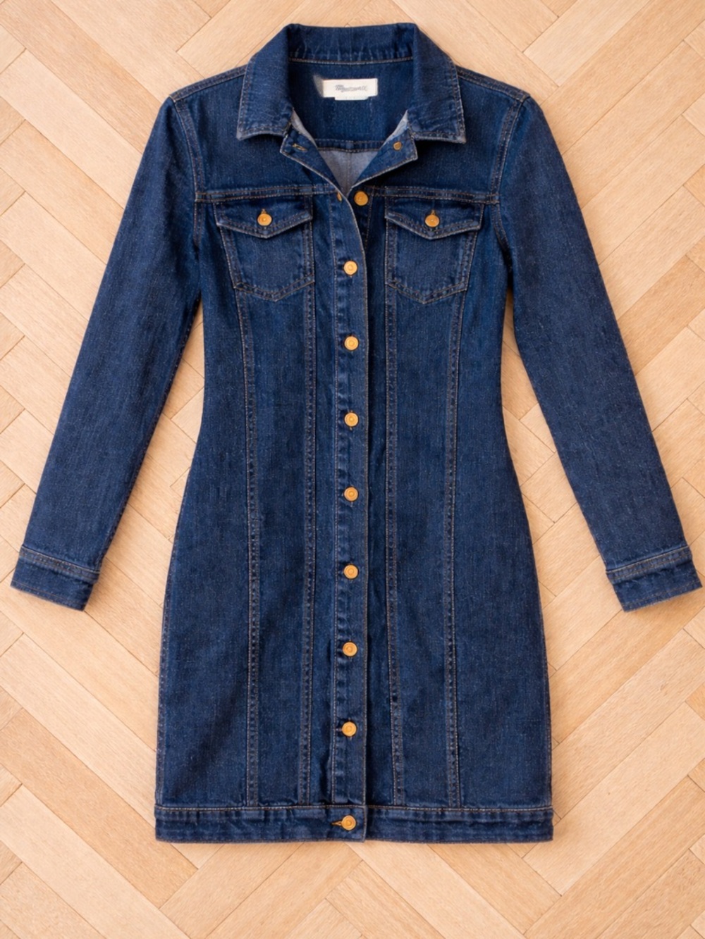 Madewell Dark Blue Denim Seamed Button-Front Dress | Size Small - Picture 4 of 6